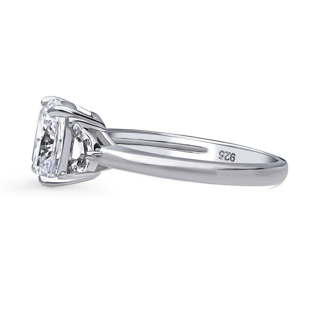 Angle view of 3-Stone Cushion CZ Ring in Sterling Silver, 3 of 5