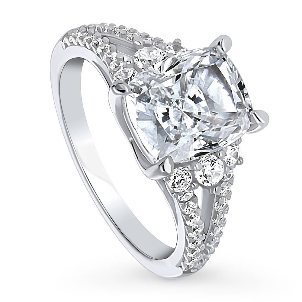 Solitaire 3.5ct Radiant CZ Split Shank Ring in Sterling Silver