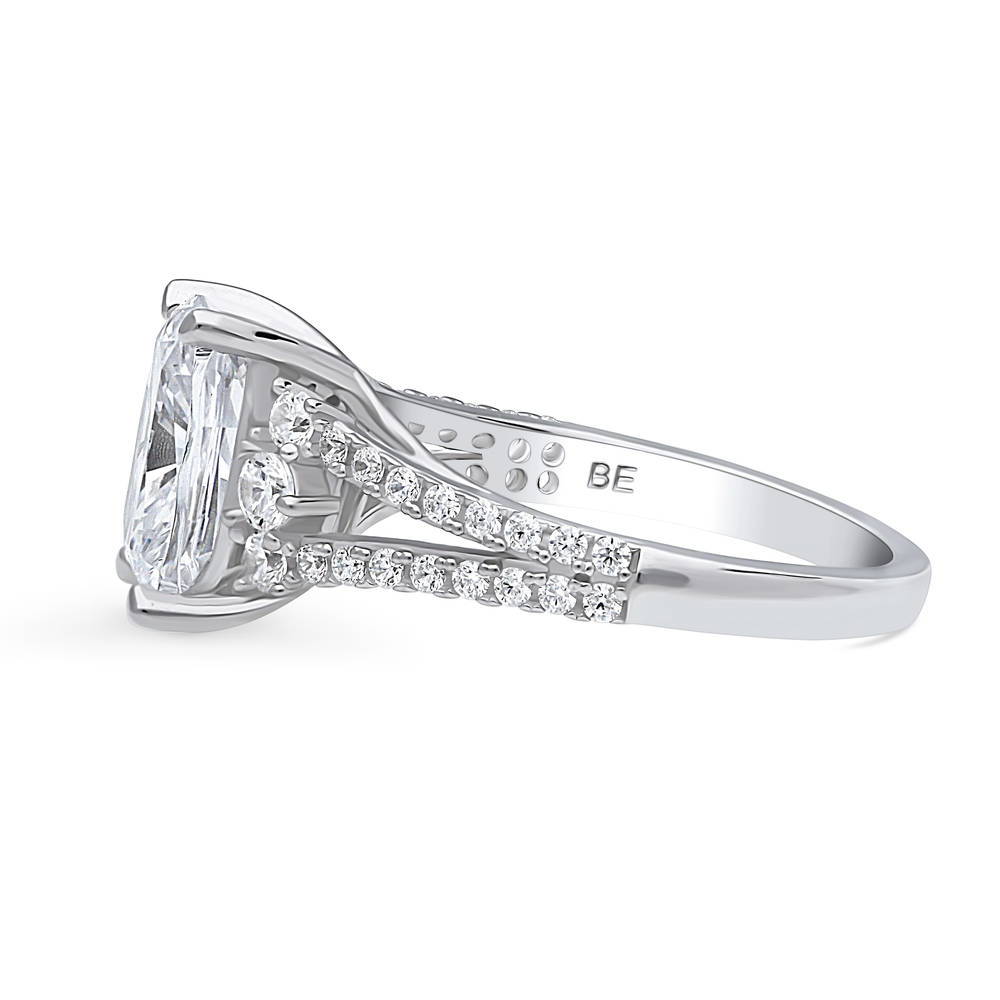Solitaire 3.5ct Radiant CZ Split Shank Ring in Sterling Silver