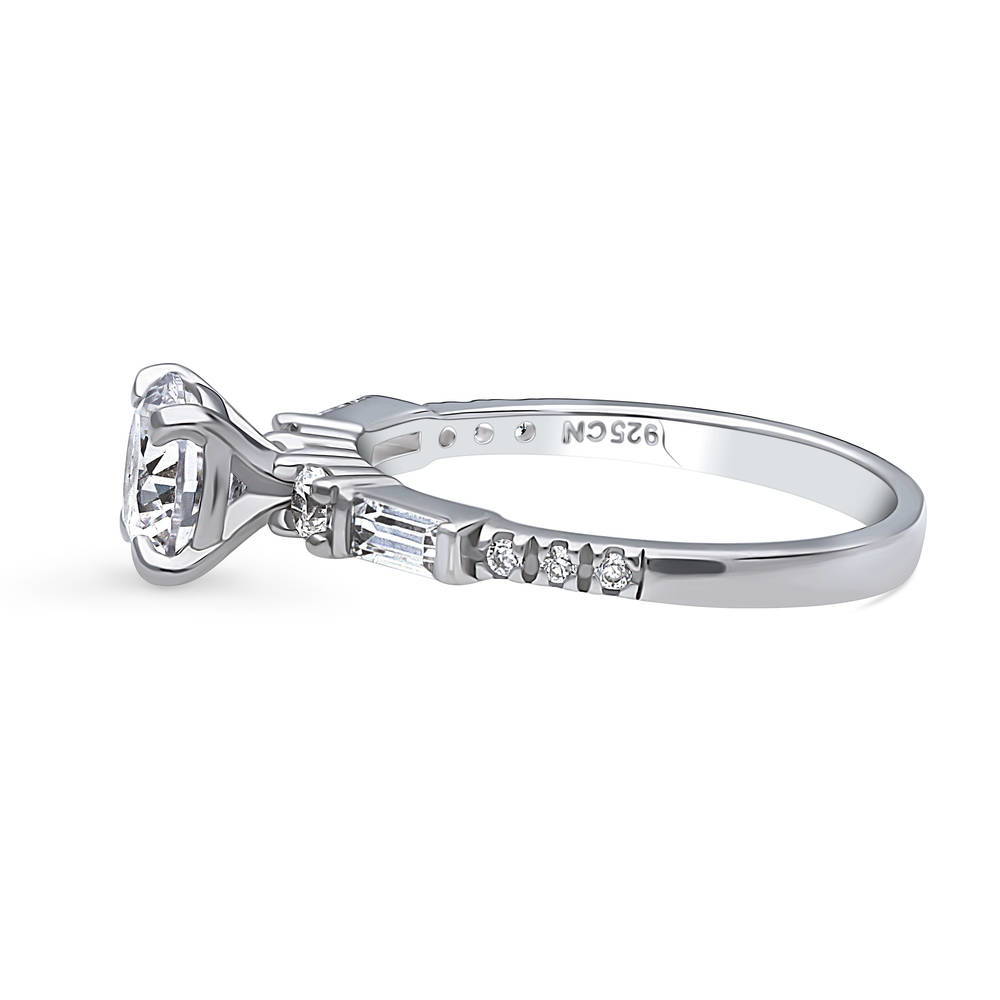 Angle view of Solitaire Art Deco 1ct Round CZ Ring in Sterling Silver