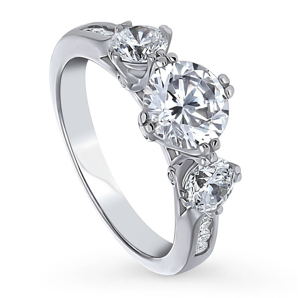 Front view of 3-Stone Round CZ Ring in Sterling Silver