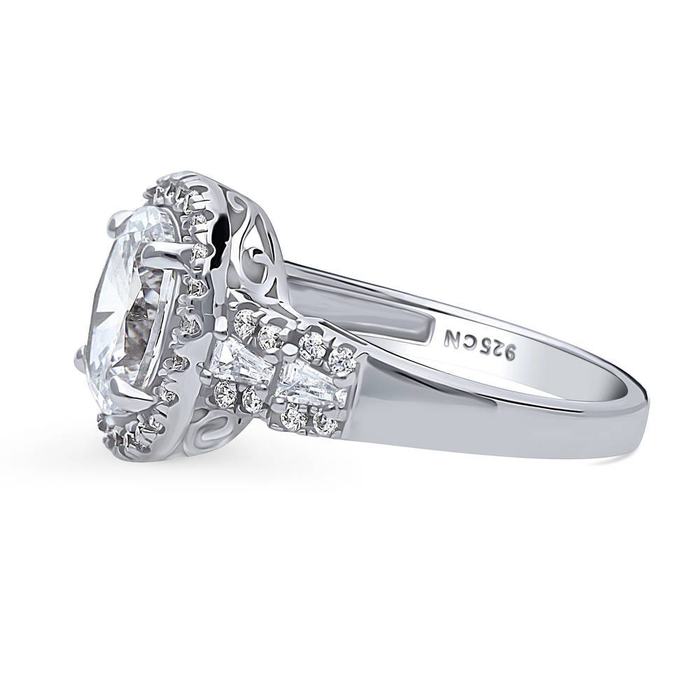 Angle view of Halo Art Deco Oval CZ Statement Ring in Sterling Silver