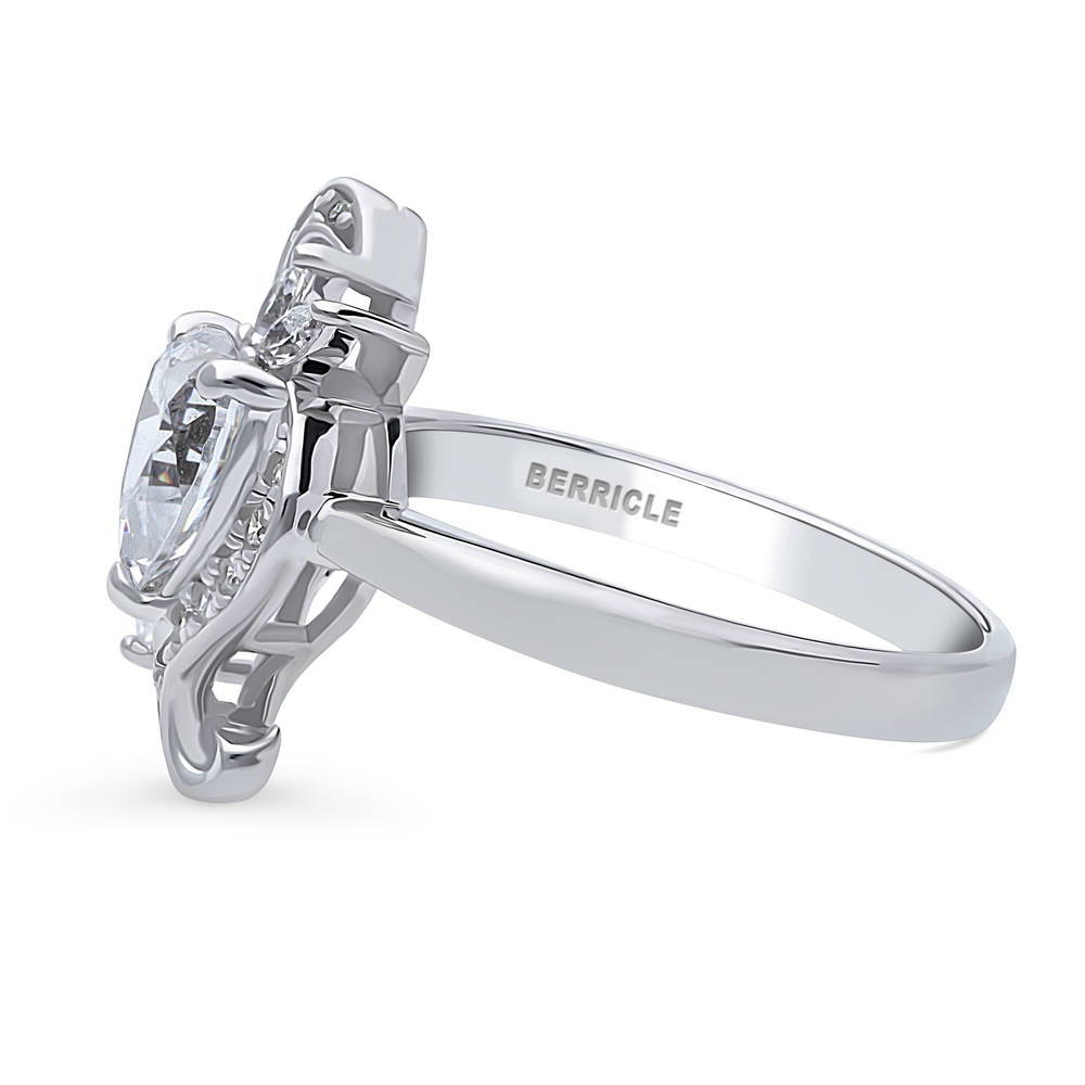 Angle view of Heart Flower CZ Ring in Sterling Silver