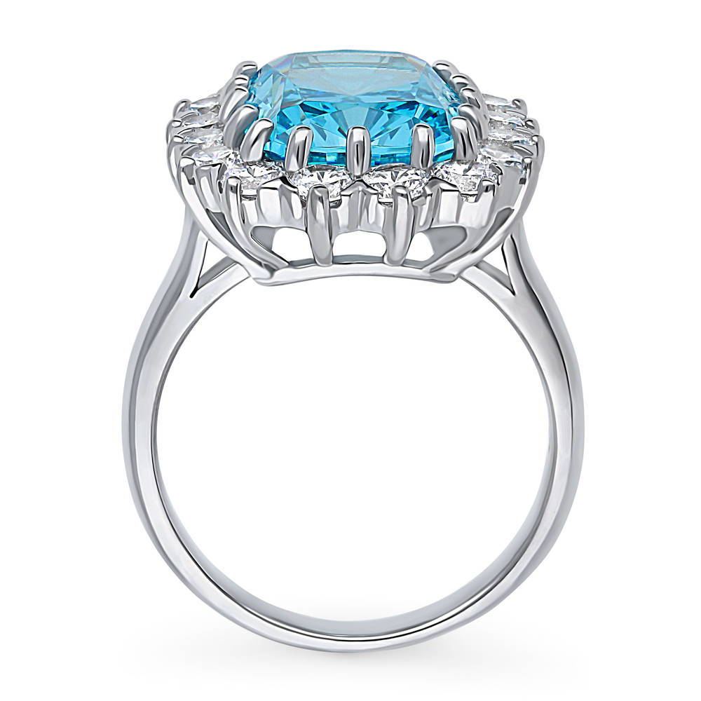 Alternate view of Halo Blue Cushion CZ Statement Ring in Sterling Silver