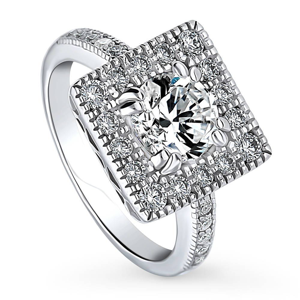 Front view of Halo Round CZ Ring in Sterling Silver