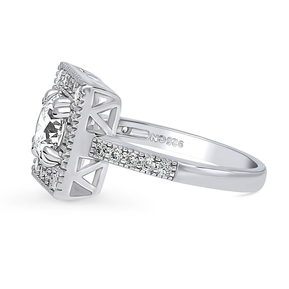 Angle view of Halo Round CZ Ring in Sterling Silver