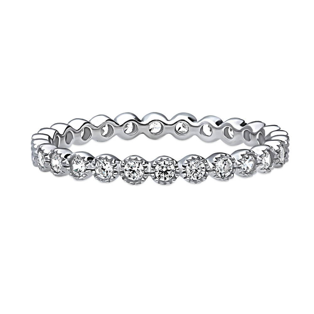 Bubble Milgrain Bezel Set CZ Eternity Ring in Sterling Silver