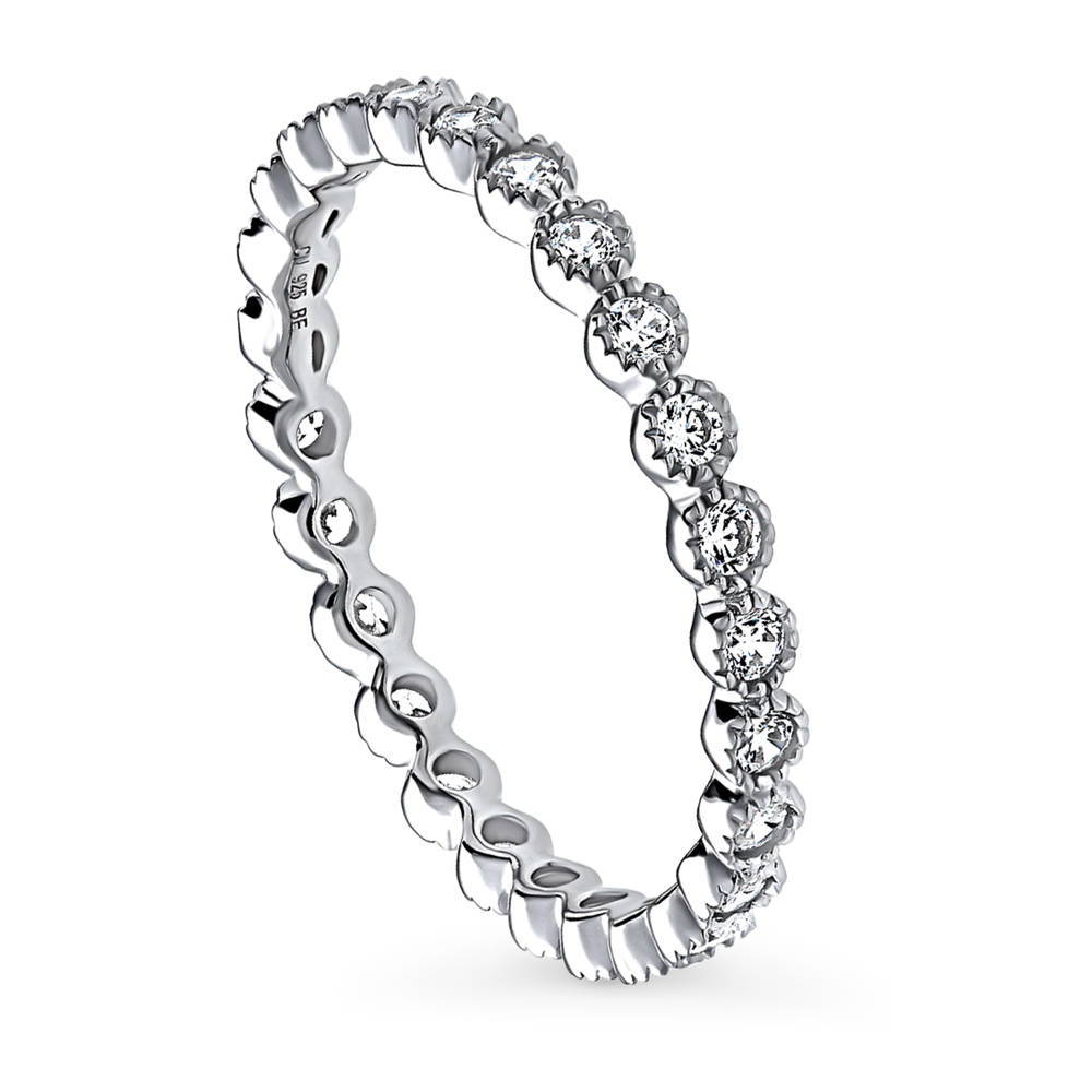 Bubble Milgrain Bezel Set CZ Eternity Ring in Sterling Silver