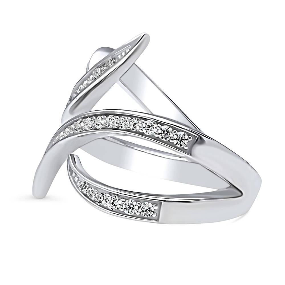 Angle view of Wave Open CZ Ring in Sterling Silver