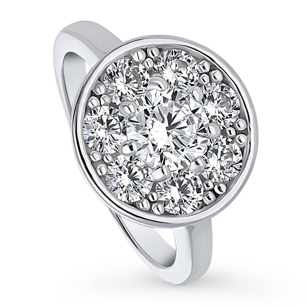 Front view of Flower Halo CZ Ring in Sterling Silver