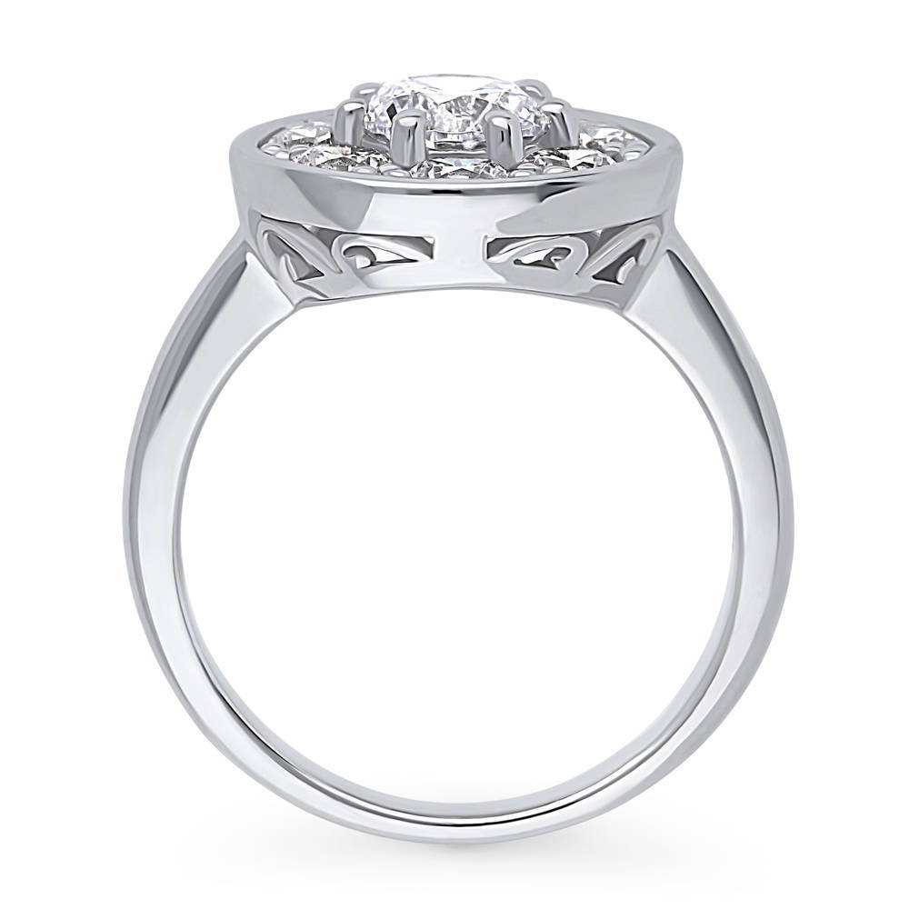 Alternate view of Flower Halo CZ Ring in Sterling Silver