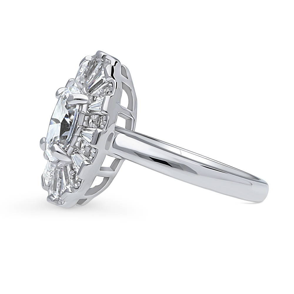 Angle view of Halo Art Deco Oval CZ Ring in Sterling Silver