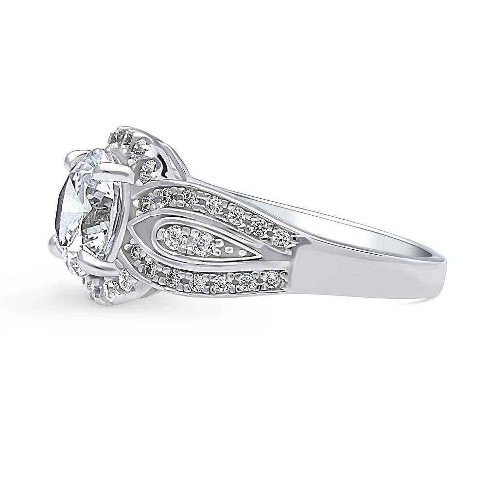 Angle view of Halo Woven Round CZ Statement Ring in Sterling Silver