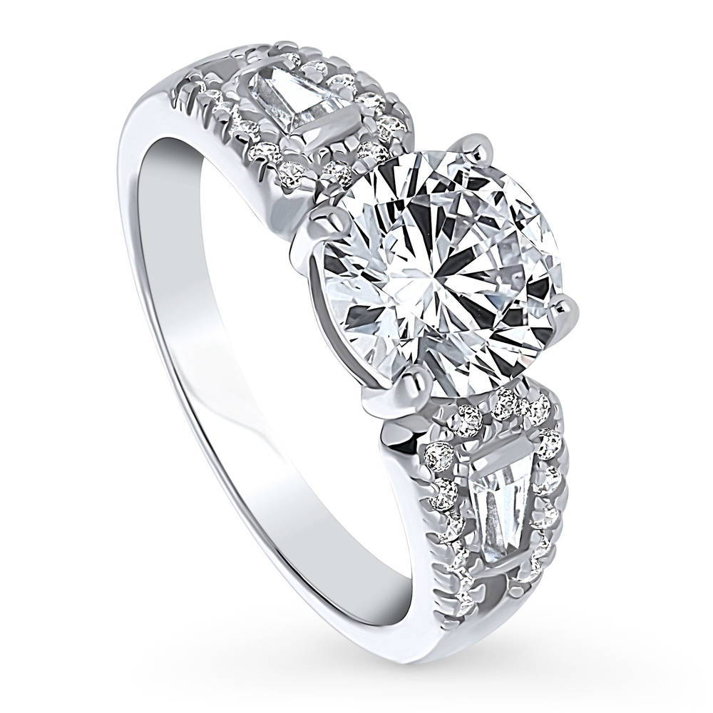 Front view of Solitaire Round CZ Ring in Sterling Silver 2ct