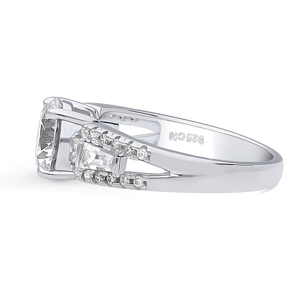 Angle view of Solitaire Round CZ Ring in Sterling Silver 2ct