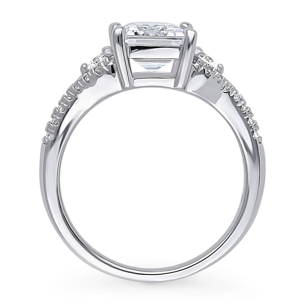 3-Stone Emerald Cut CZ Split Shank Ring in Sterling Silver