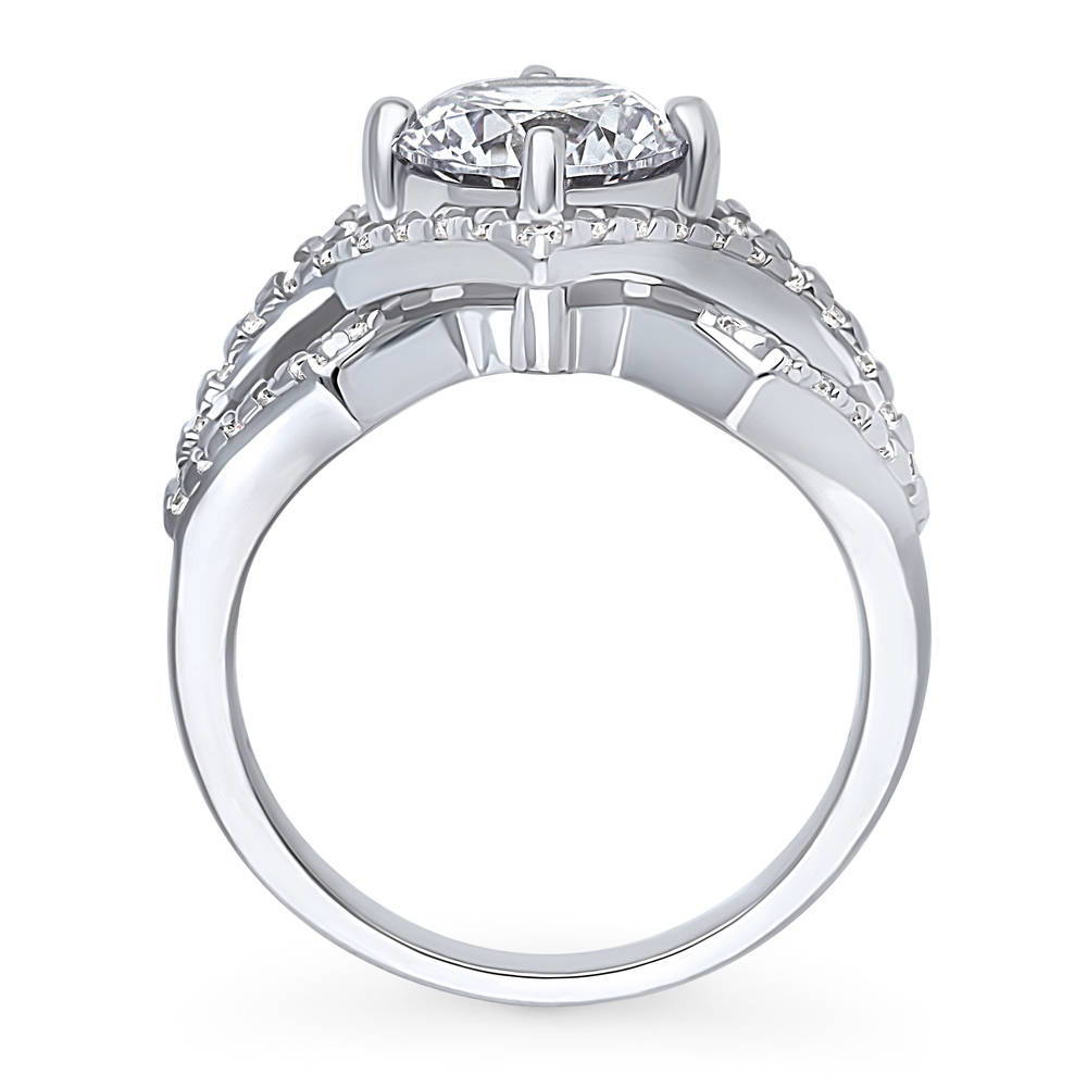 Halo Round CZ Statement Split Shank Ring in Sterling Silver