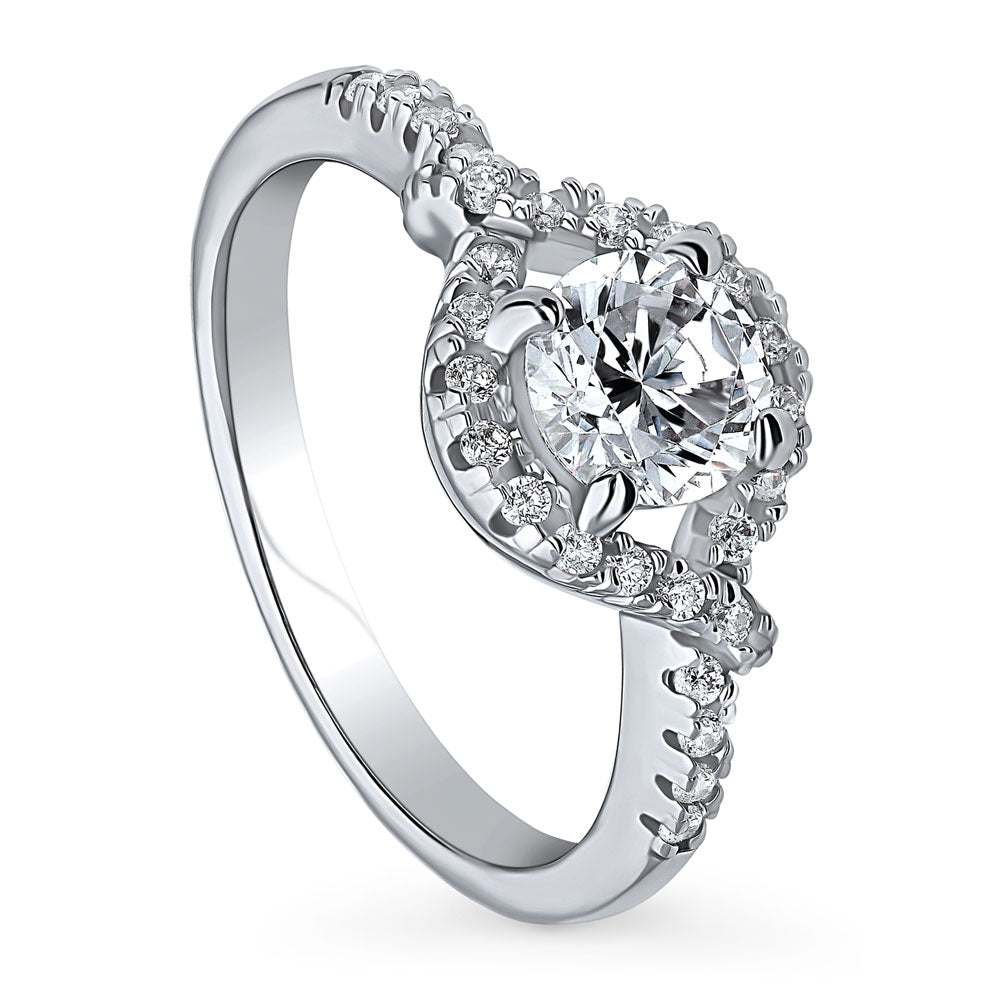 Front view of Woven Halo CZ Ring in Sterling Silver