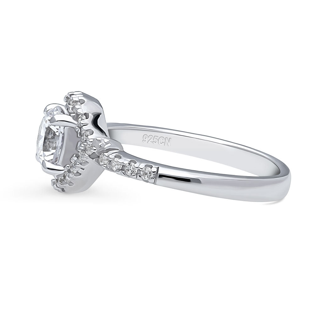 Angle view of Woven Halo CZ Ring in Sterling Silver