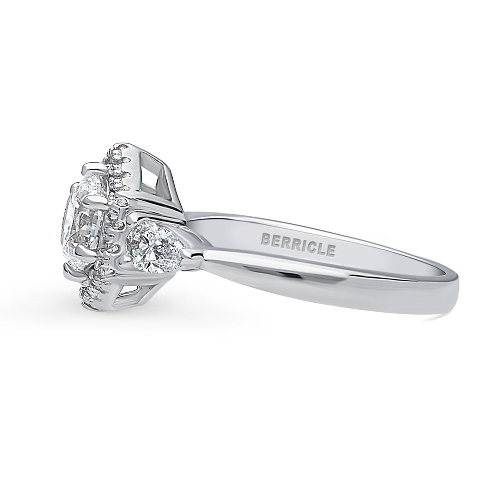 3-Stone Hexagon Halo 0.8ct CZ Ring in Sterling Silver