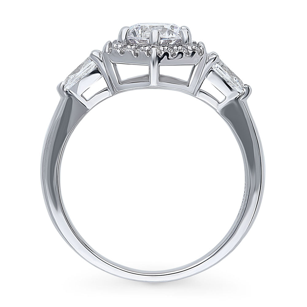 Alternate view of 3-Stone Hexagon Round CZ Ring in Sterling Silver