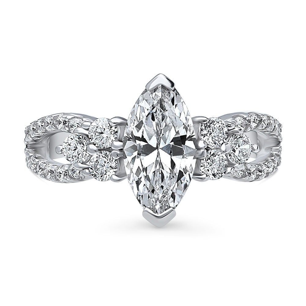 Flower CZ Split Shank Ring in Sterling Silver