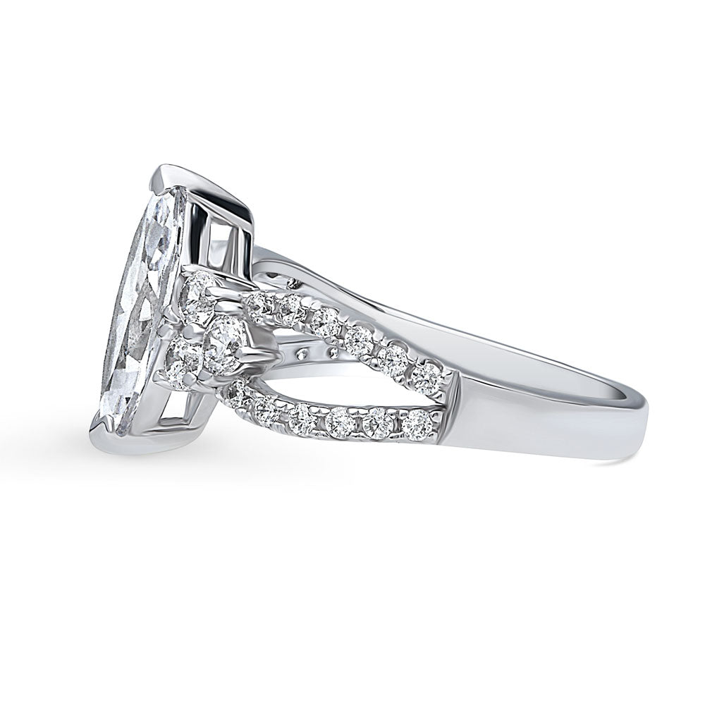 Flower CZ Split Shank Ring in Sterling Silver