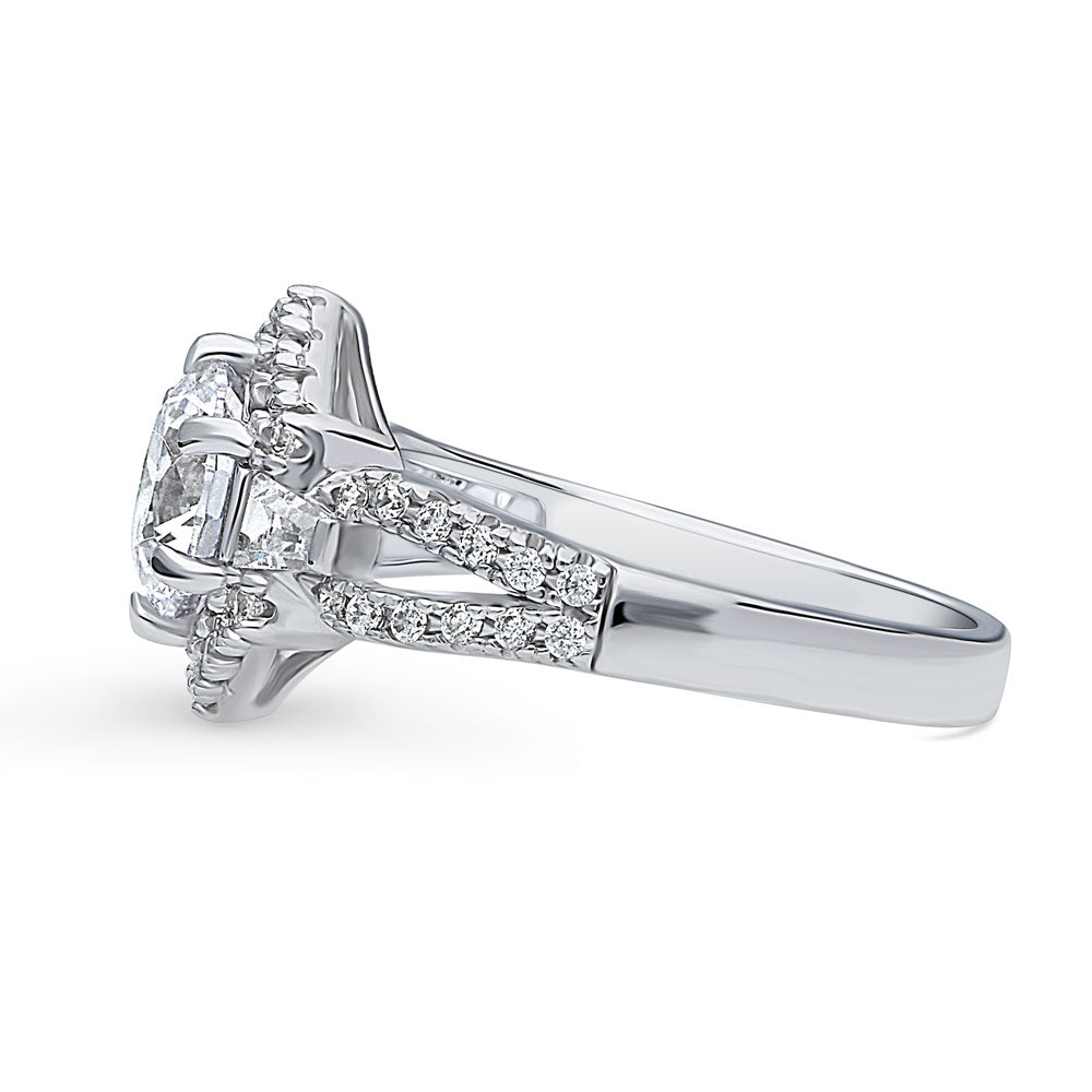 Angle view of Hexagon Halo CZ Split Shank Ring in Sterling Silver