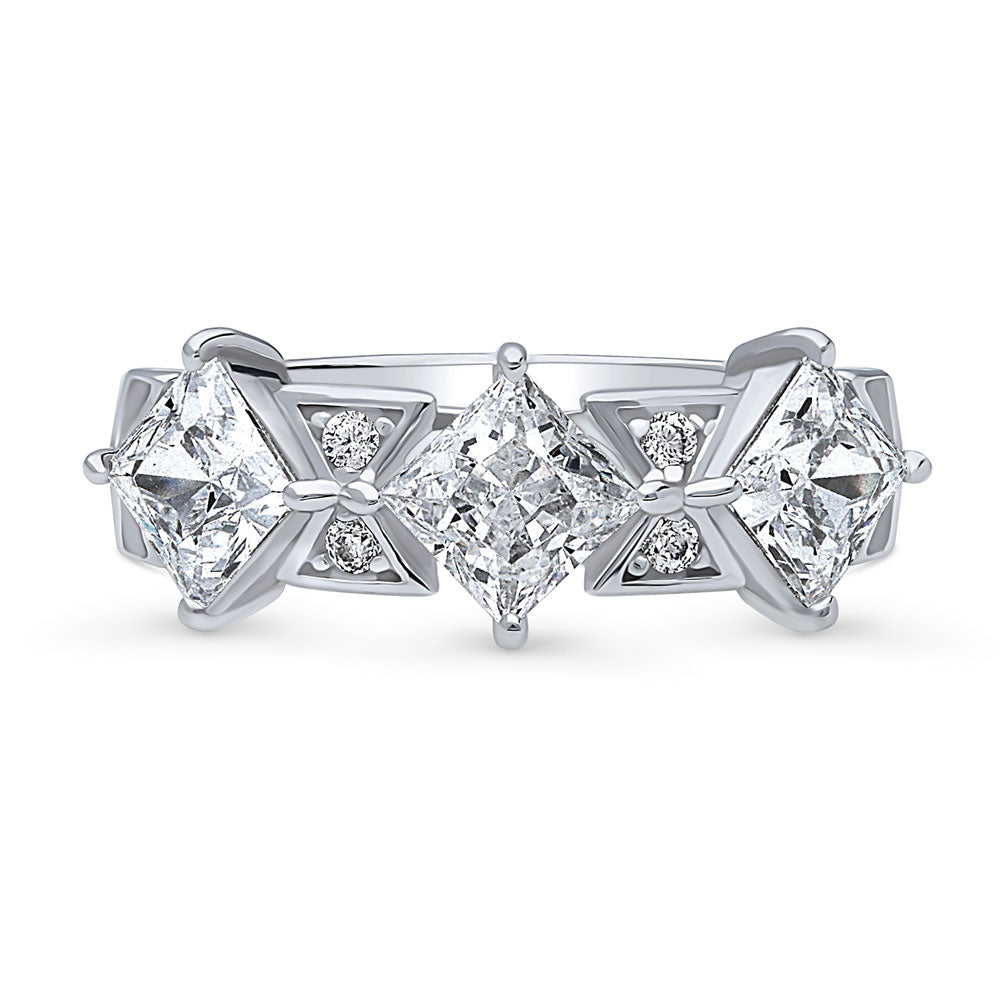 3-Stone Art Deco 2.1ct Princess CZ Ring in Sterling Silver