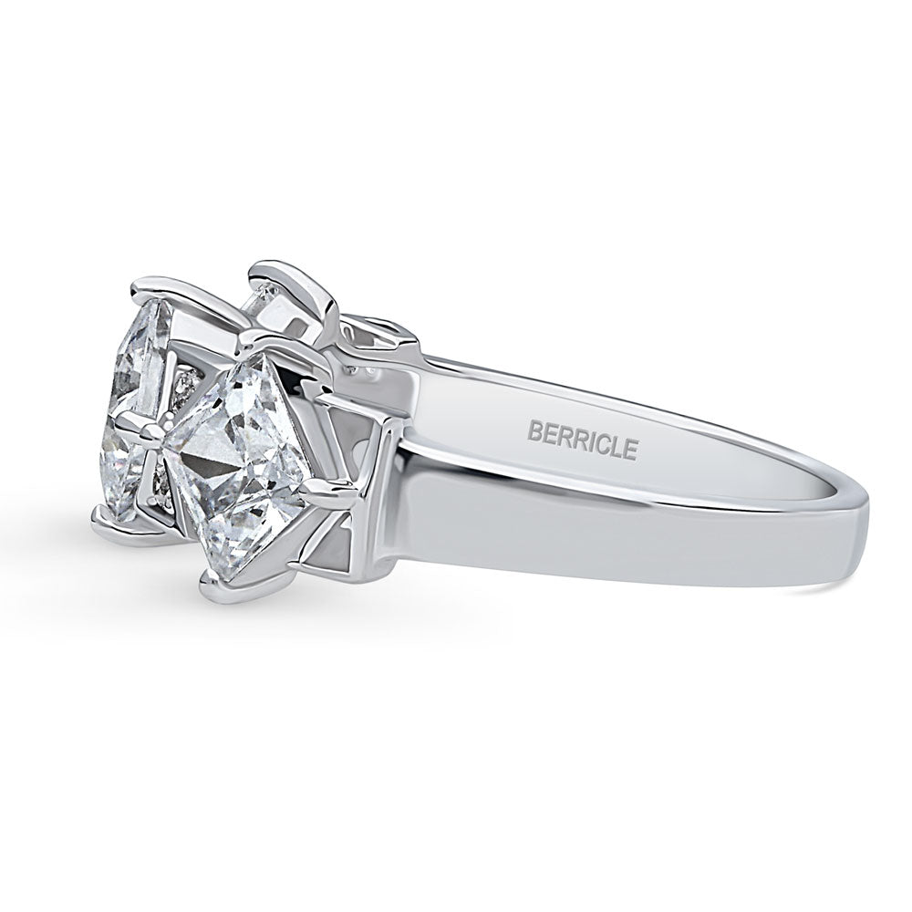 Angle view of 3-Stone Art Deco Princess CZ Statement Ring in Sterling Silver