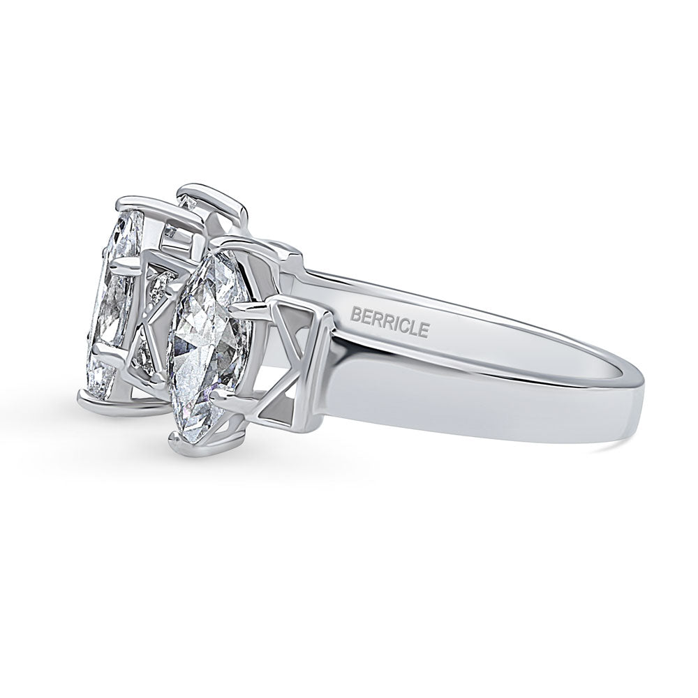 Angle view of 3-Stone Art Deco Marquise CZ Statement Ring in Sterling Silver, 5 of 9
