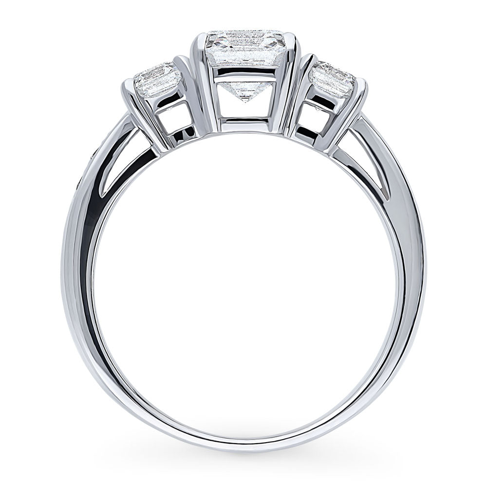 Alternate view of 3-Stone Asscher CZ Ring in Sterling Silver