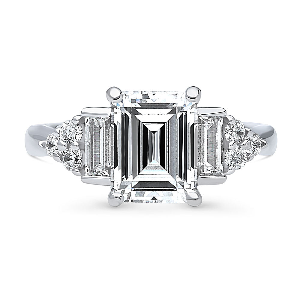 3-Stone Emerald Cut CZ Ring in Sterling Silver, 1 of 10