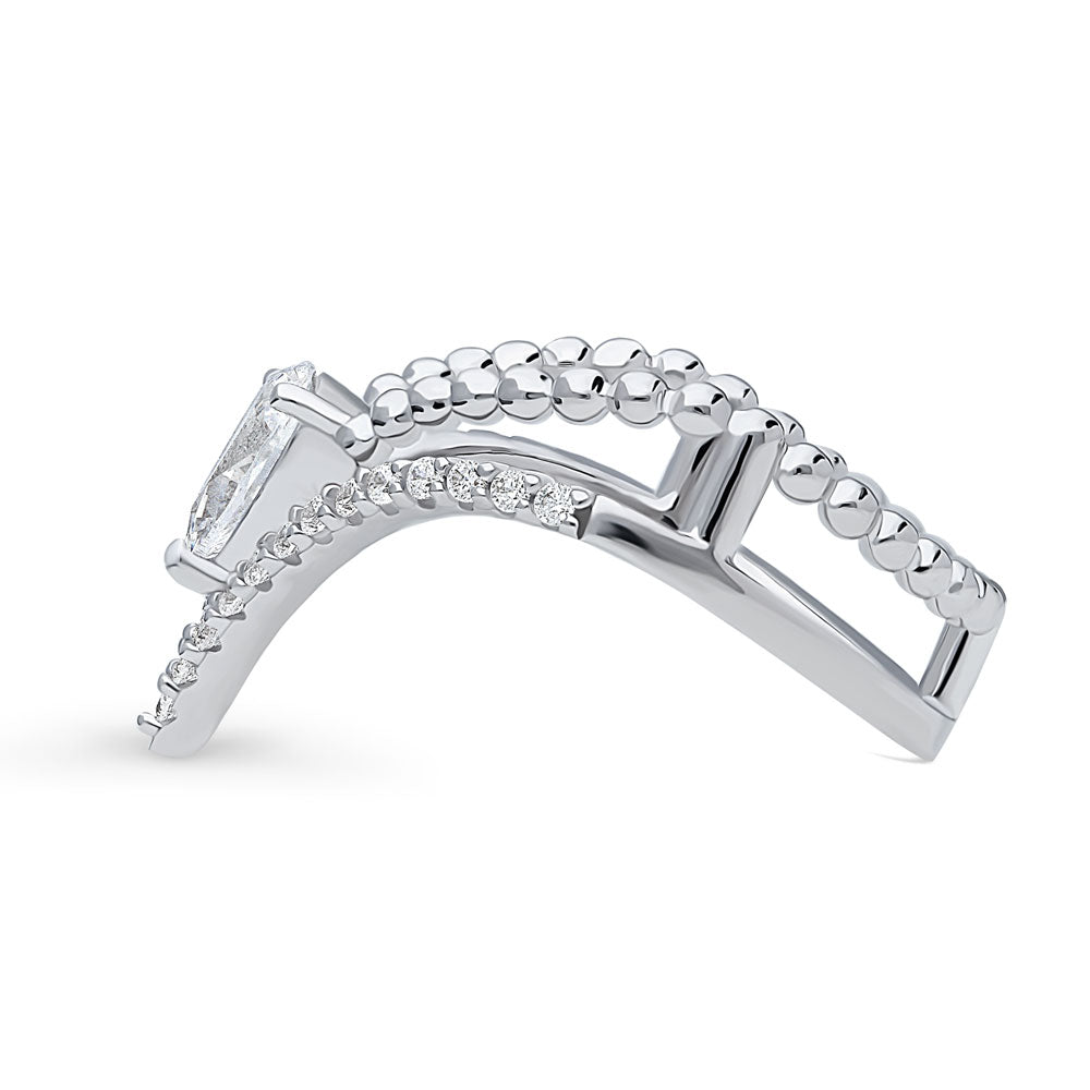 Angle view of Bead Wishbone CZ Ring in Sterling Silver
