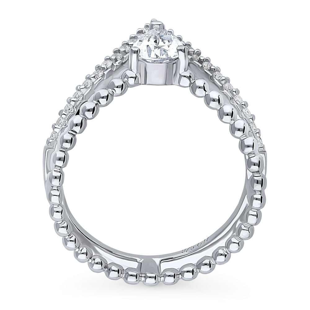 Alternate view of Bead Wishbone CZ Ring in Sterling Silver