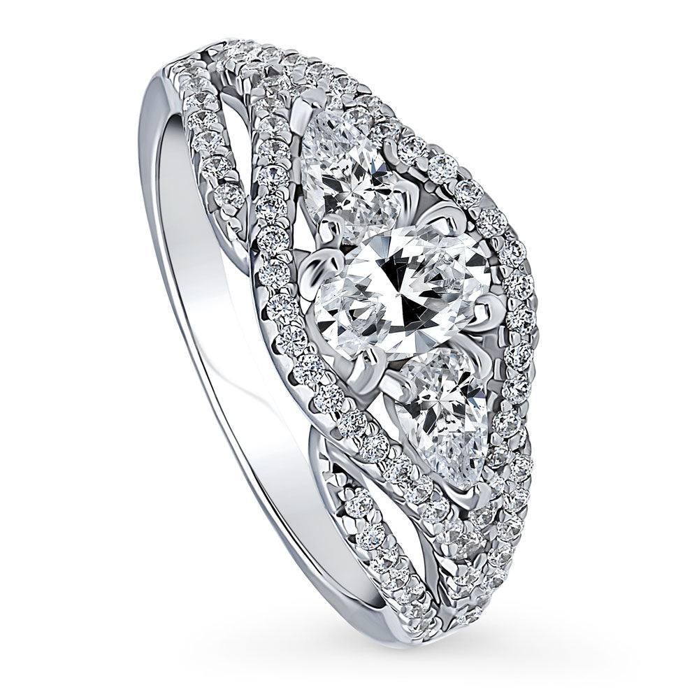 Front view of Woven 3-Stone CZ Ring in Sterling Silver