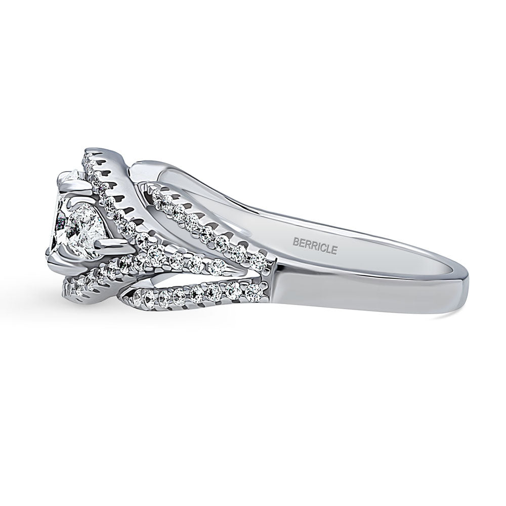 Angle view of Woven 3-Stone CZ Ring in Sterling Silver