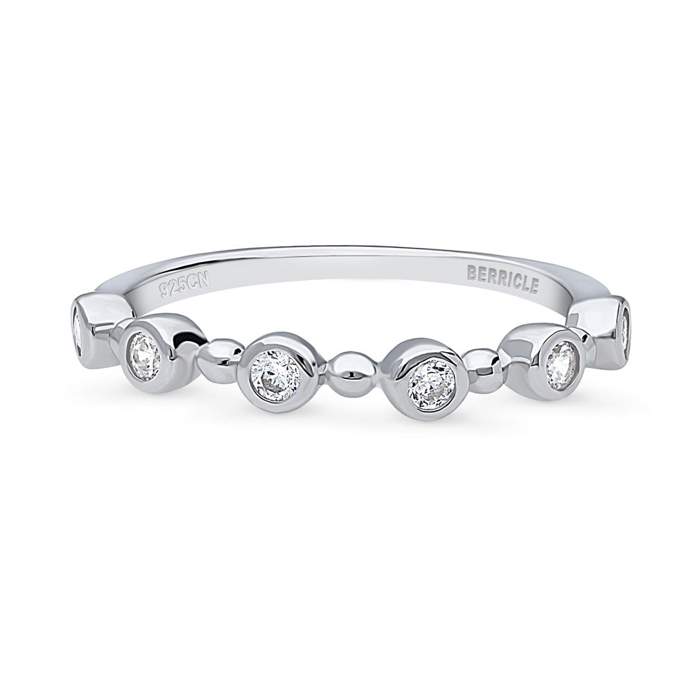 Bubble Bead Bezel Set CZ Half Eternity Ring in Sterling Silver