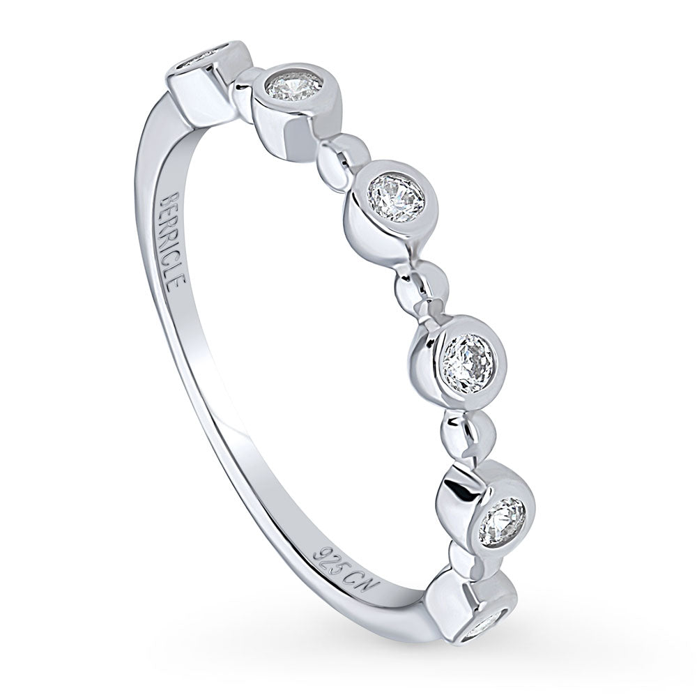 Front view of Bubble Bead Bezel Set CZ Half Eternity Ring in Sterling Silver