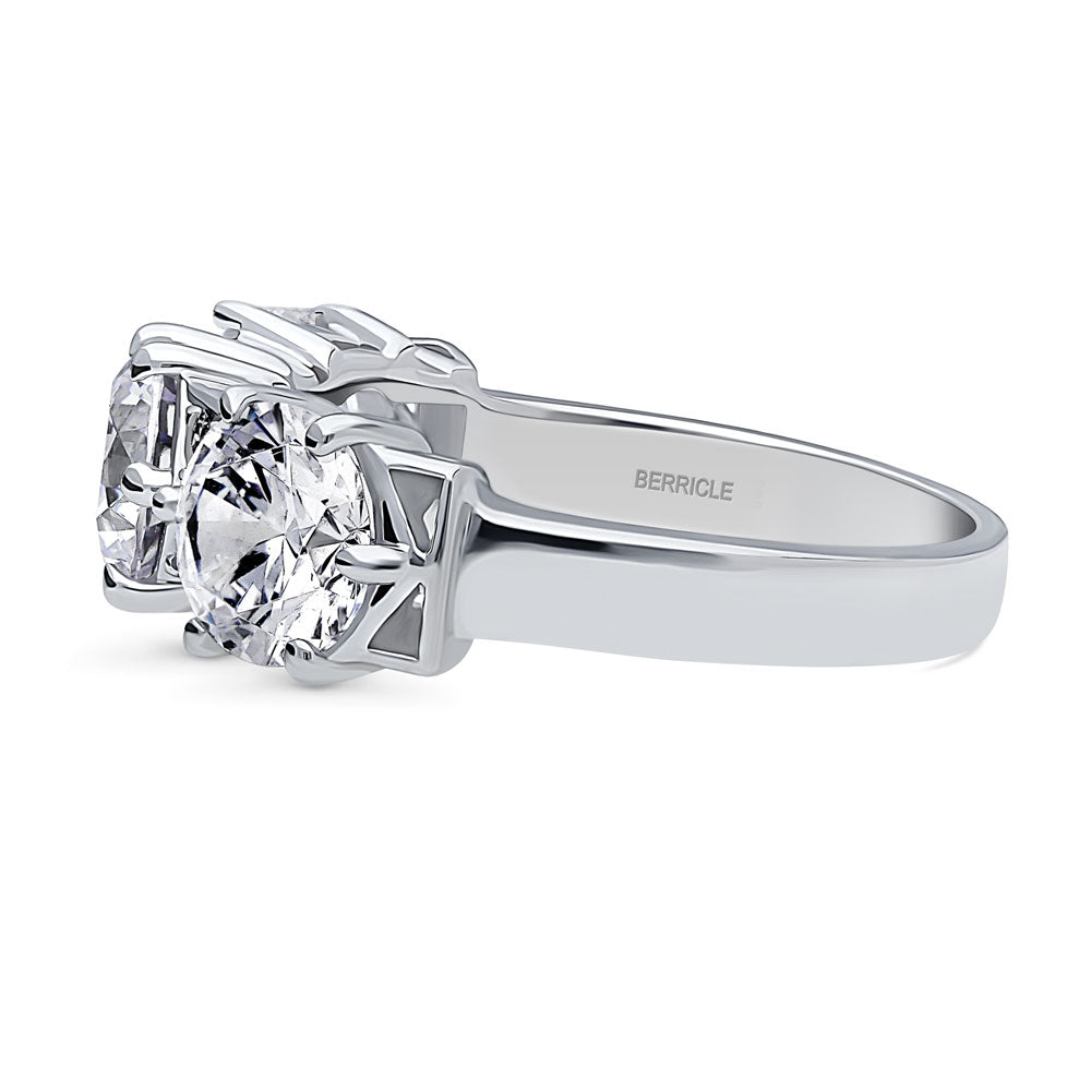 Angle view of 3-Stone Art Deco Round CZ Statement Ring in Sterling Silver