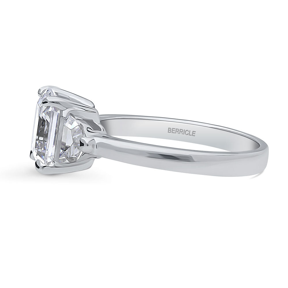 Angle view of 3-Stone Asscher CZ Ring in Sterling Silver