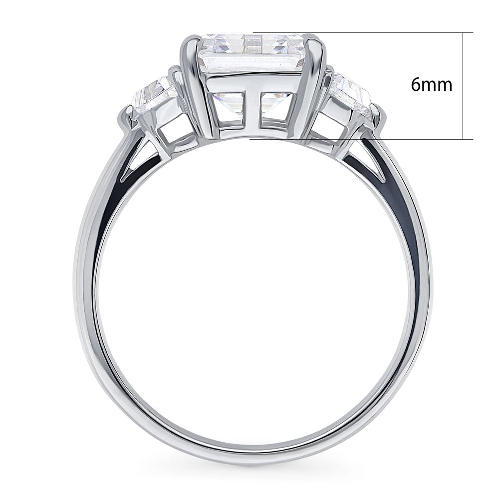 Alternate view of 3-Stone Asscher CZ Ring in Sterling Silver