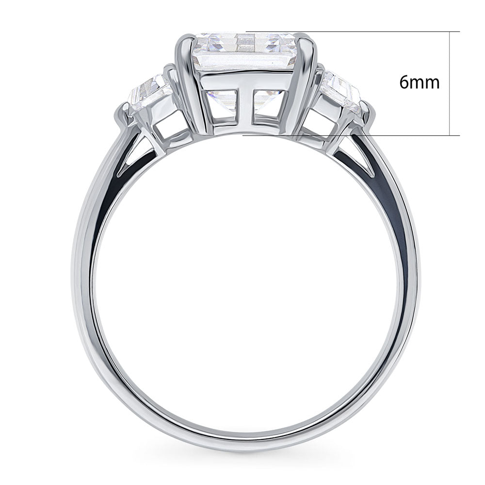 3-Stone Asscher CZ Ring in Sterling Silver