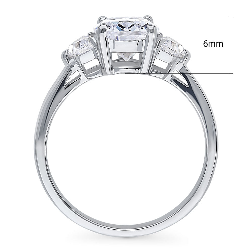 Alternate view of 3-Stone Pear CZ Ring in Sterling Silver