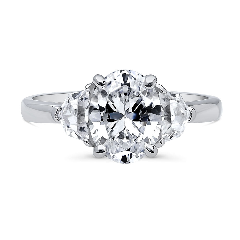 3-Stone Oval CZ Ring in Sterling Silver