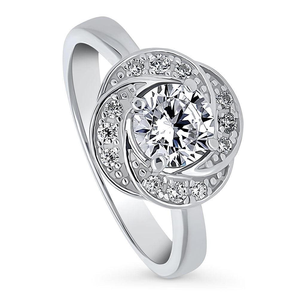 Front view of Flower Woven CZ Ring in Sterling Silver