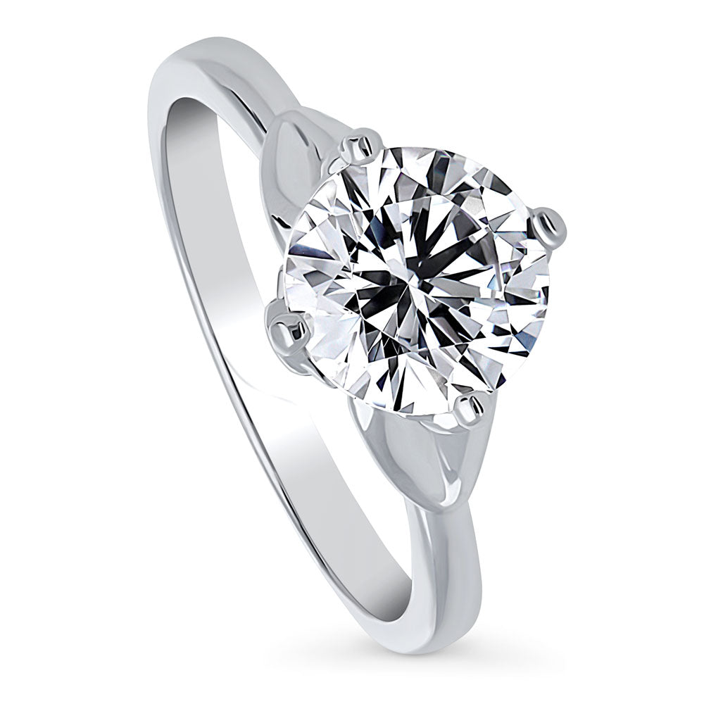 Front view of Solitaire Flower 2ct Round CZ Ring in Sterling Silver, 3 of 9