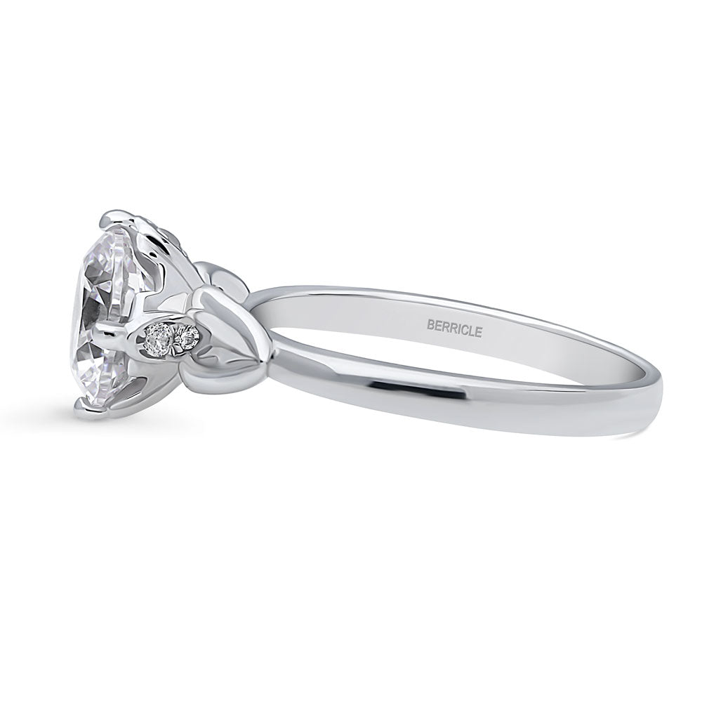 Solitaire Flower 2ct Round CZ Ring in Sterling Silver