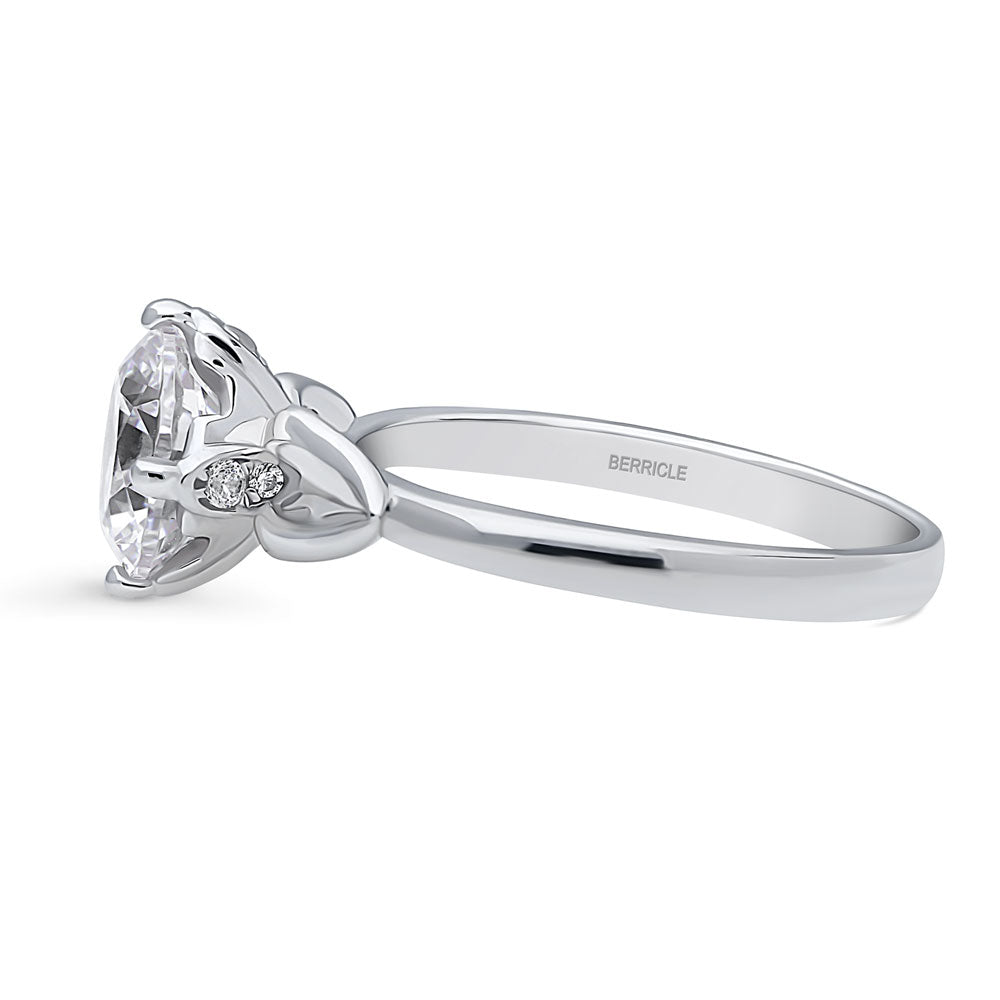 Angle view of Solitaire Flower 2ct Round CZ Ring in Sterling Silver, 4 of 9