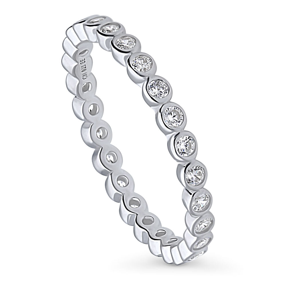 Front view of Bubble Bezel Set CZ Eternity Ring in Sterling Silver